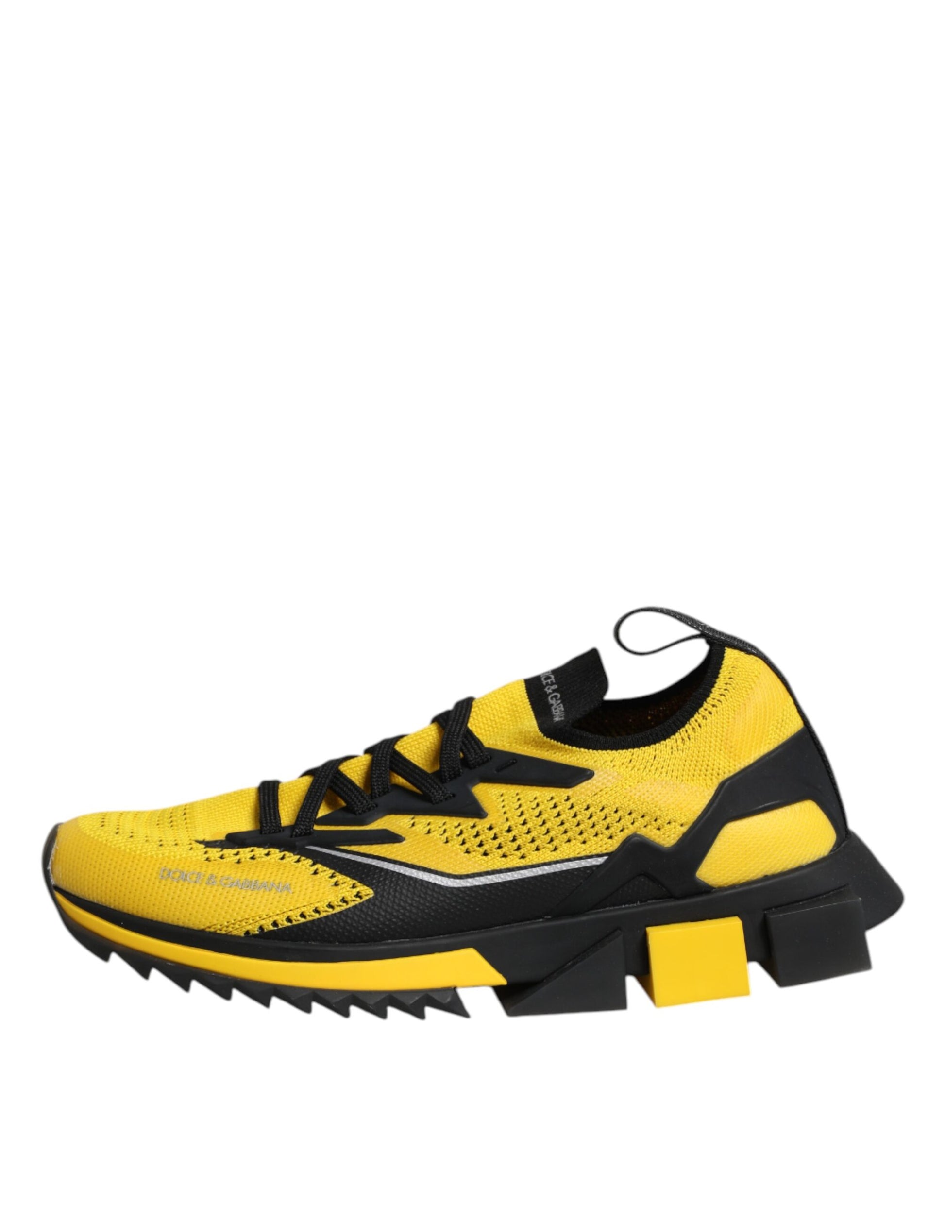 Yellow and black athletic shoe with laces