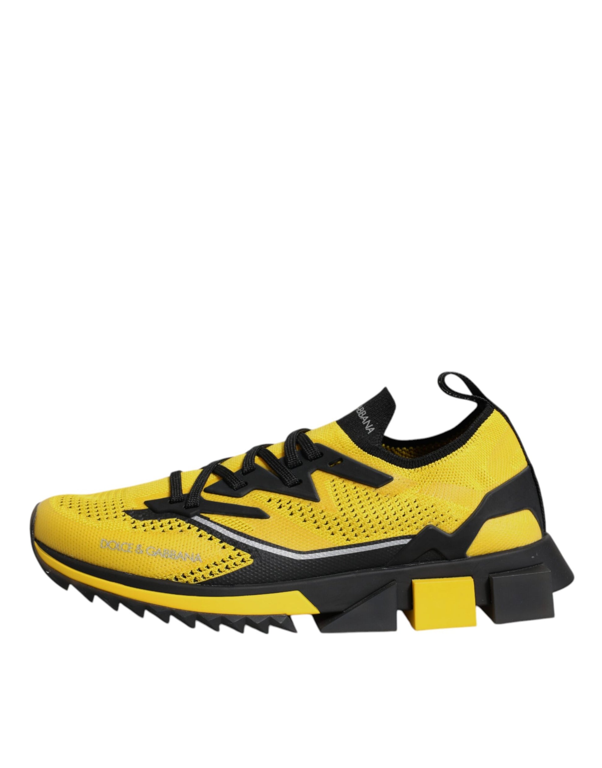 Yellow and black athletic shoe with laces