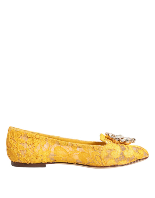 Yellow embroidered women's flat shoe