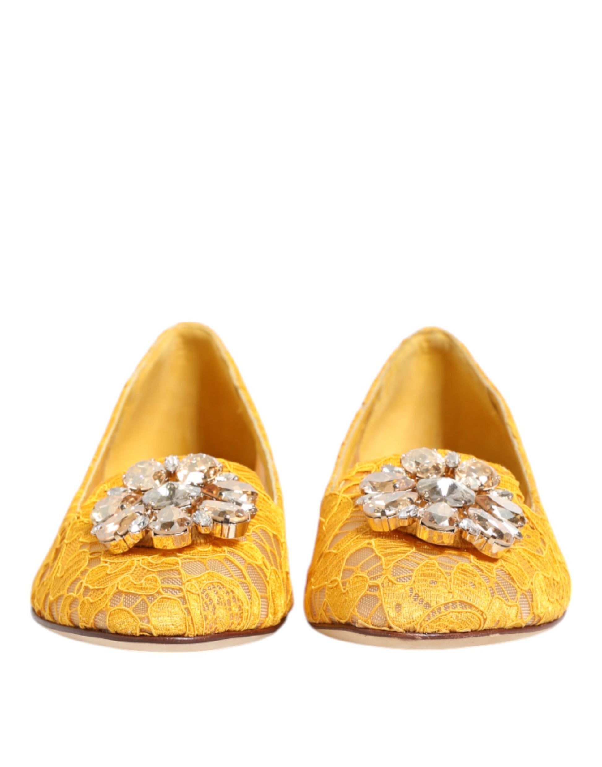 Yellow high heel shoes with embellishments on top