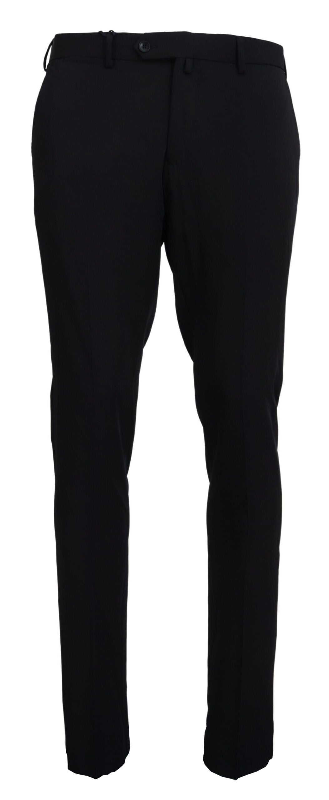 A pair of black polyester tapered dress pants by Domenico Tagliente