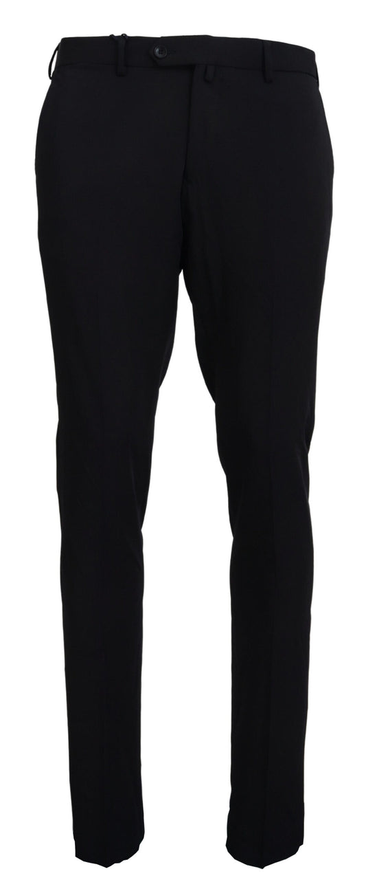 A pair of black polyester tapered dress pants by Domenico Tagliente