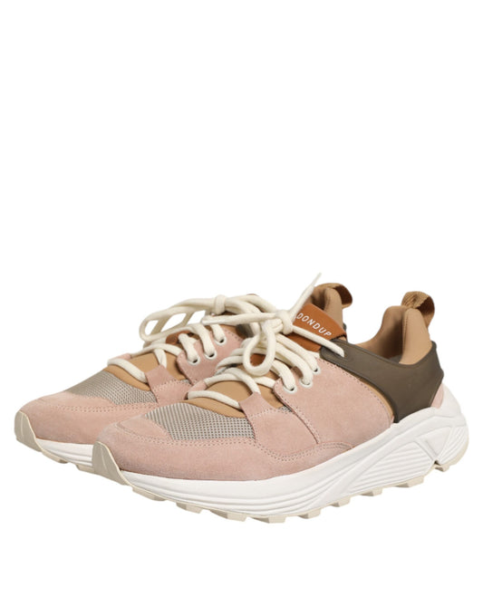 Pink and brown sneakers with white laces