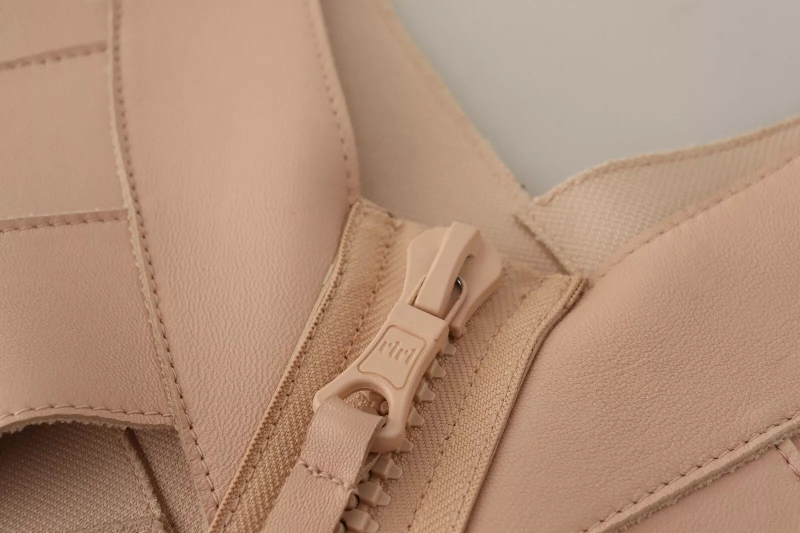 Tan leather shoulder dress with zipper closure