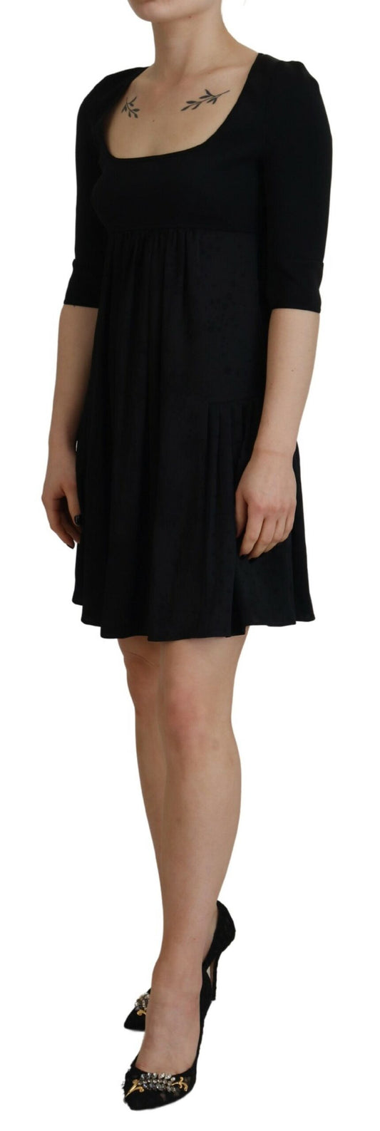 Black acetate short sleeve a-line sheath dress