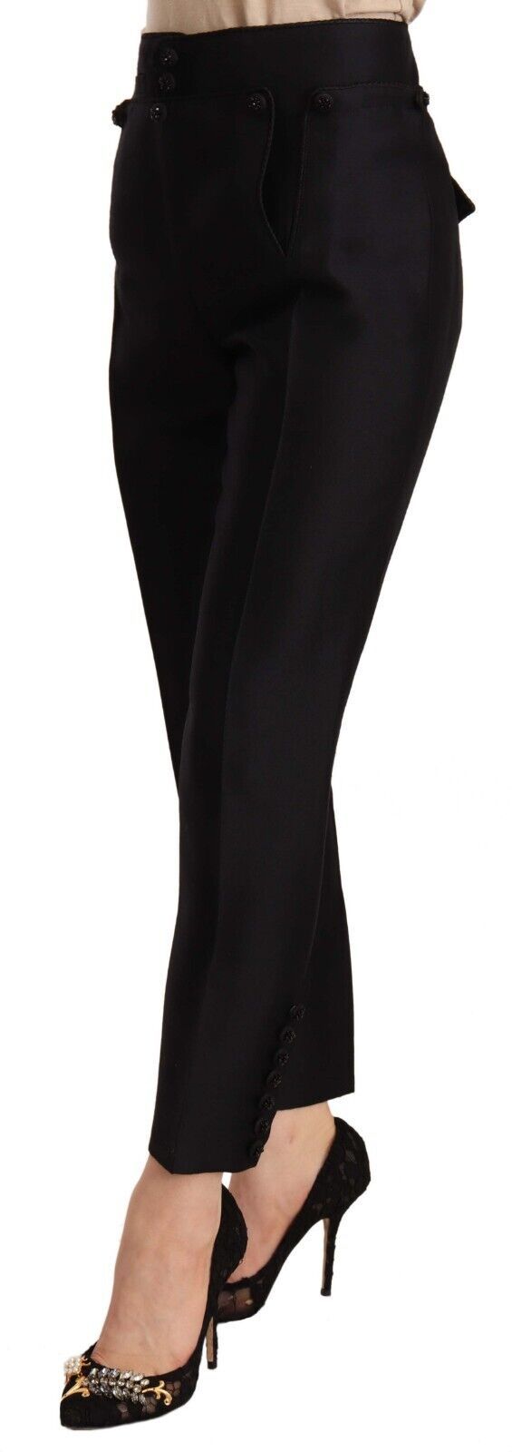 Pair of black trousers with a high waist and flared legs