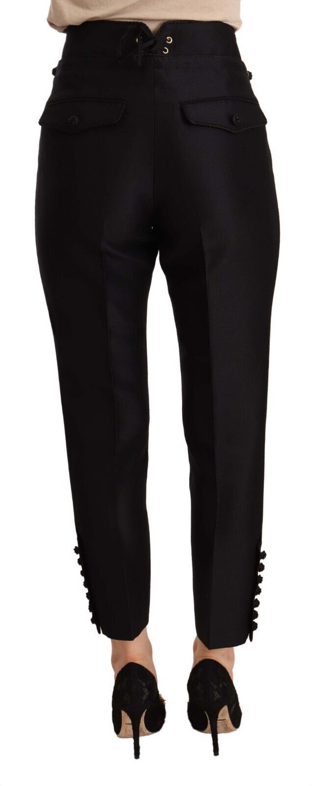 Pair of black trousers with zipper detailing on legs