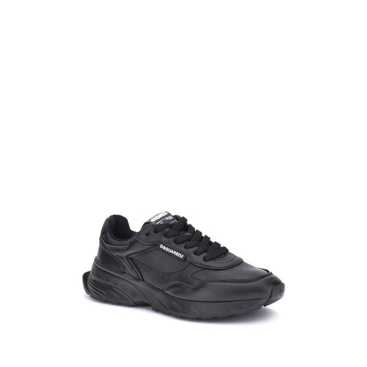 Black calf leather athletic sneakers with white laces and logo on side