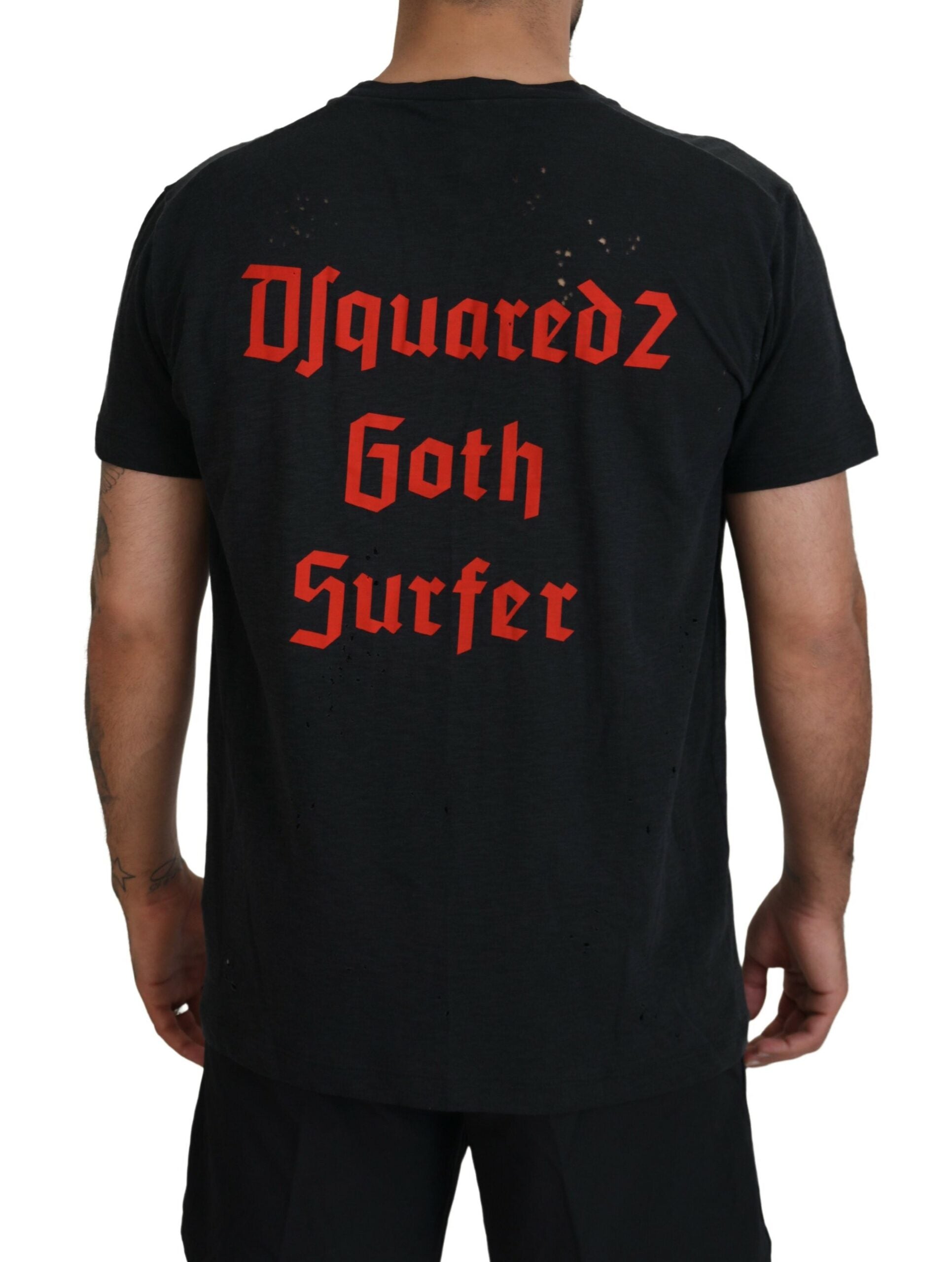 Black t-shirt with red lettering