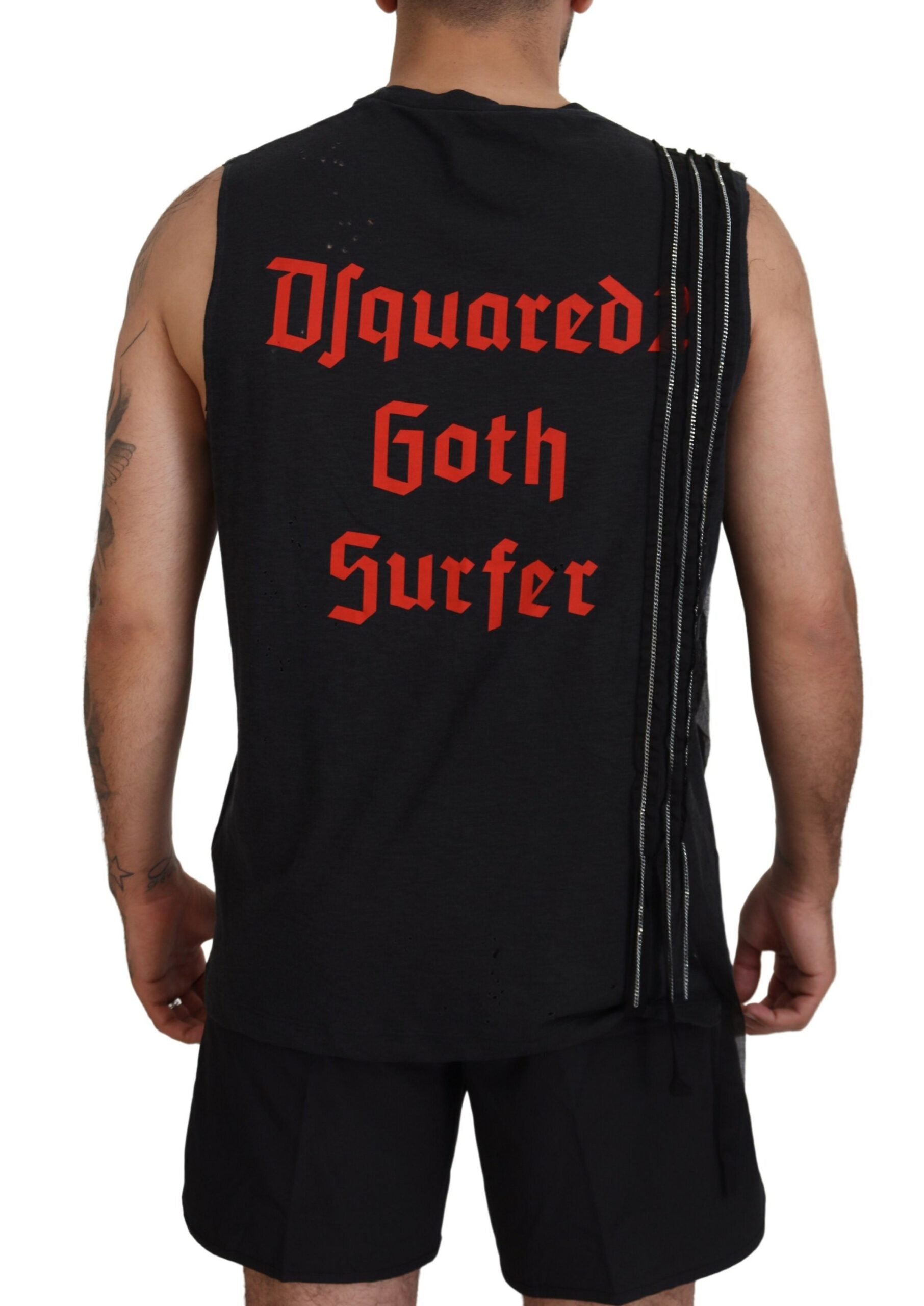 Black tank top with red lettering