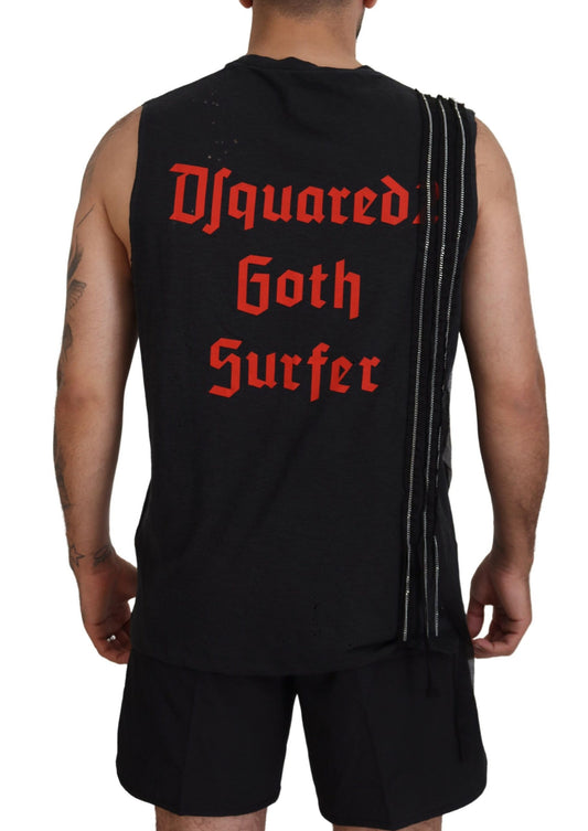 Black tank top with red lettering