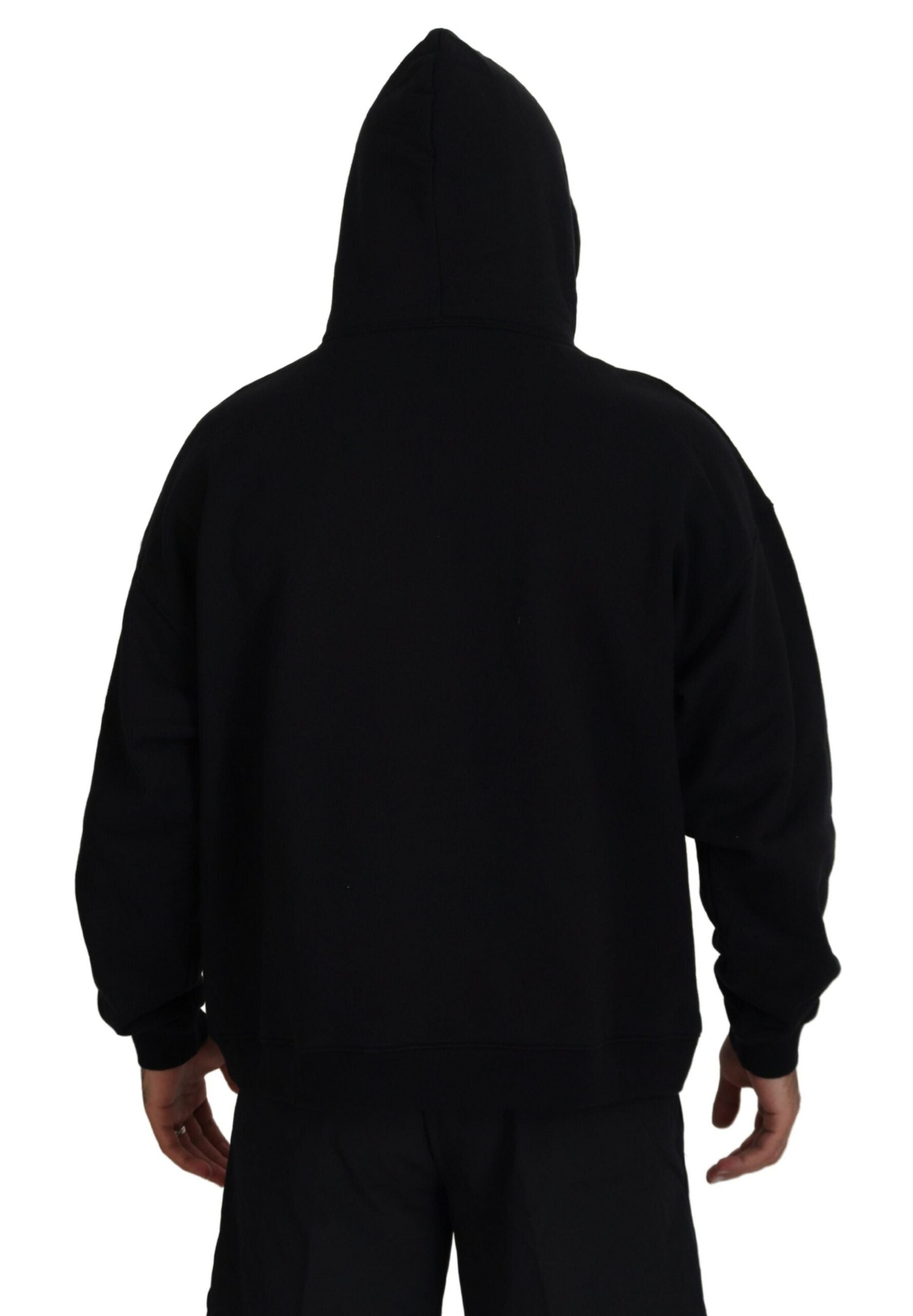 Black hoodie with hood up