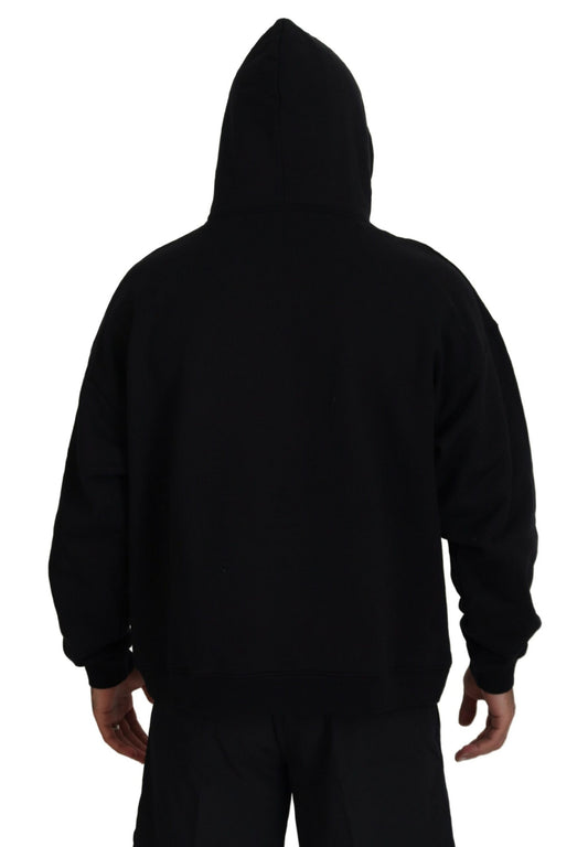 Black hoodie with hood up