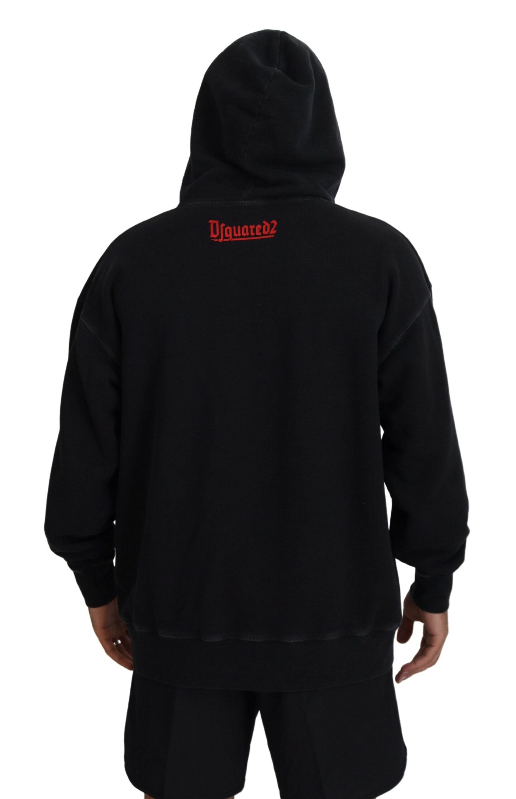 Black hoodie with red logo on back