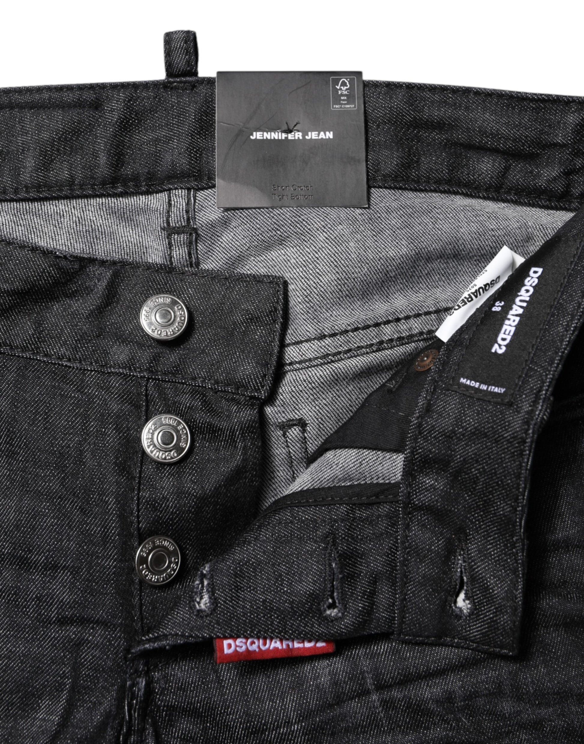 Pair of blue jeans with buttons on front