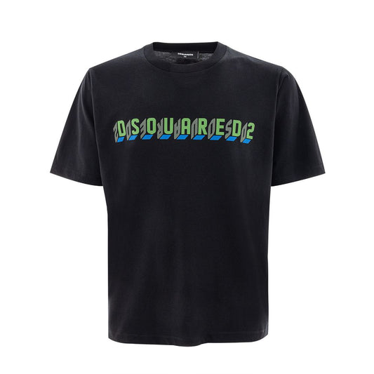 Black t-shirt with green neon lettering