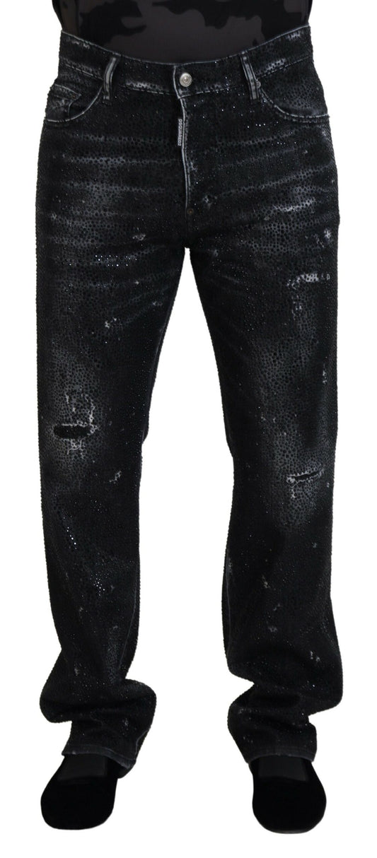 Pair of black jeans with distressed design