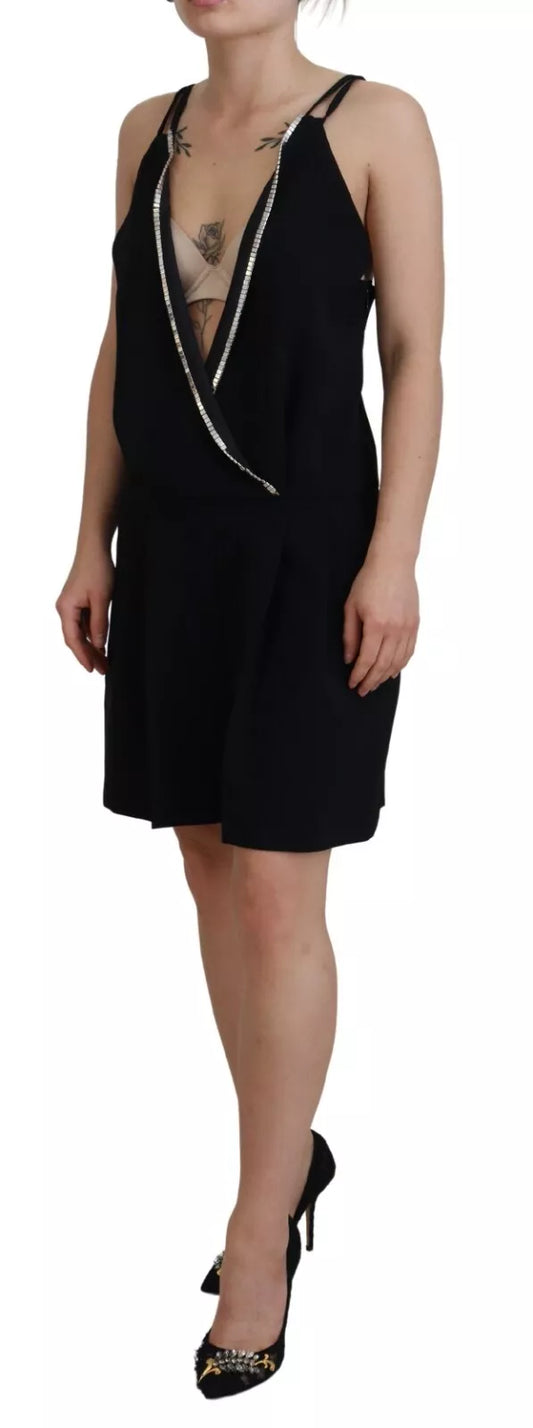 A black sleeveless jumpsuit dress with embellishments