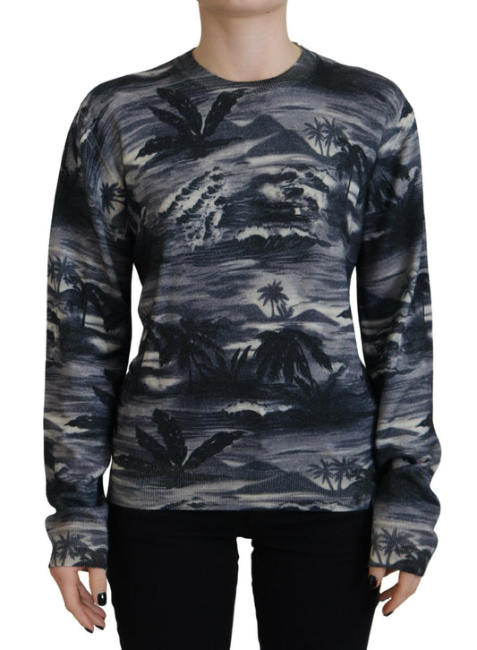 Long sleeve sweater with tropical pattern