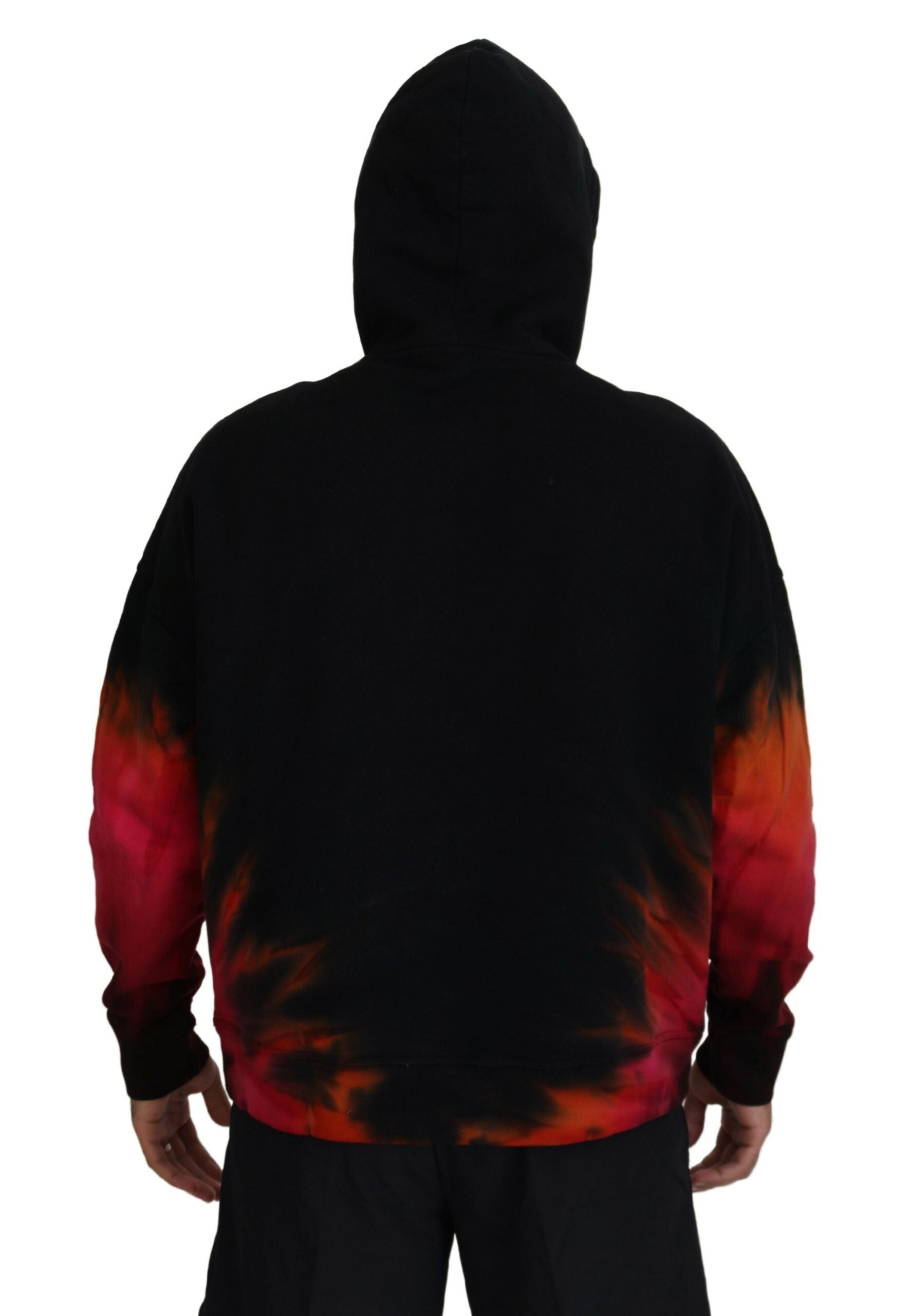 Black hoodie with red and orange tie dye design