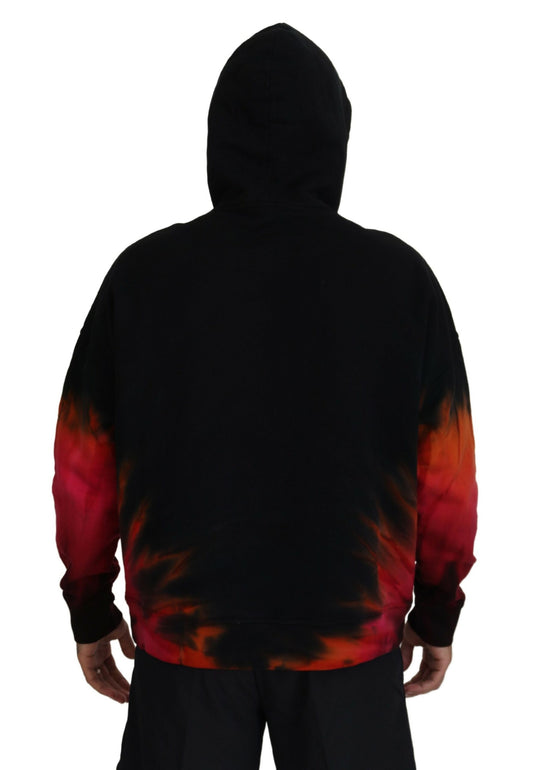 Black hoodie with red and orange tie dye design