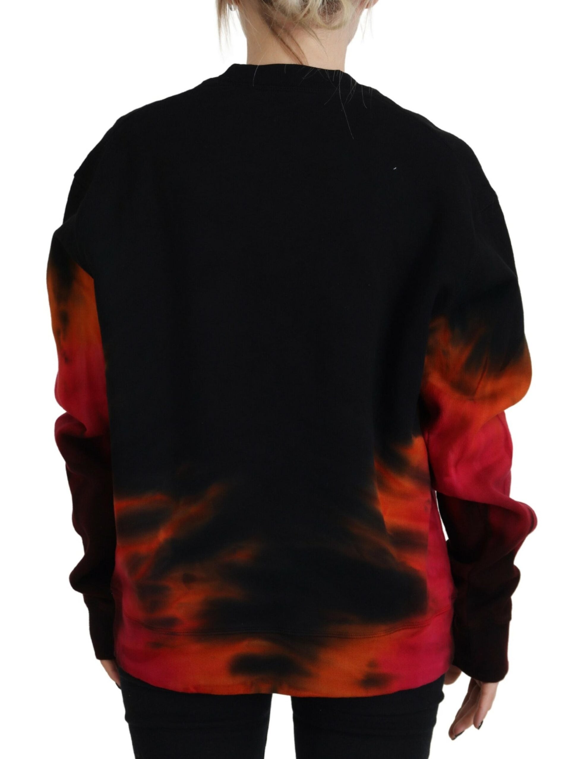 Black sweatshirt with red tie dye design on back