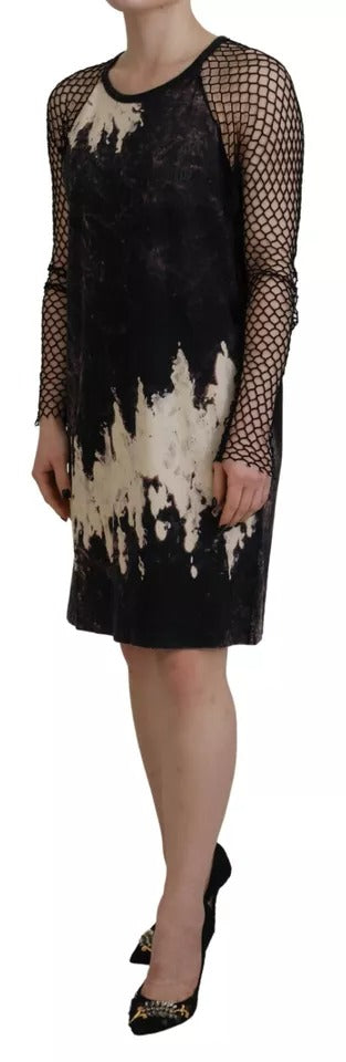 A black tie dye mesh long sleeve cotton shift dress