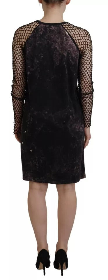 A black tie dye mesh long sleeve cotton shift dress