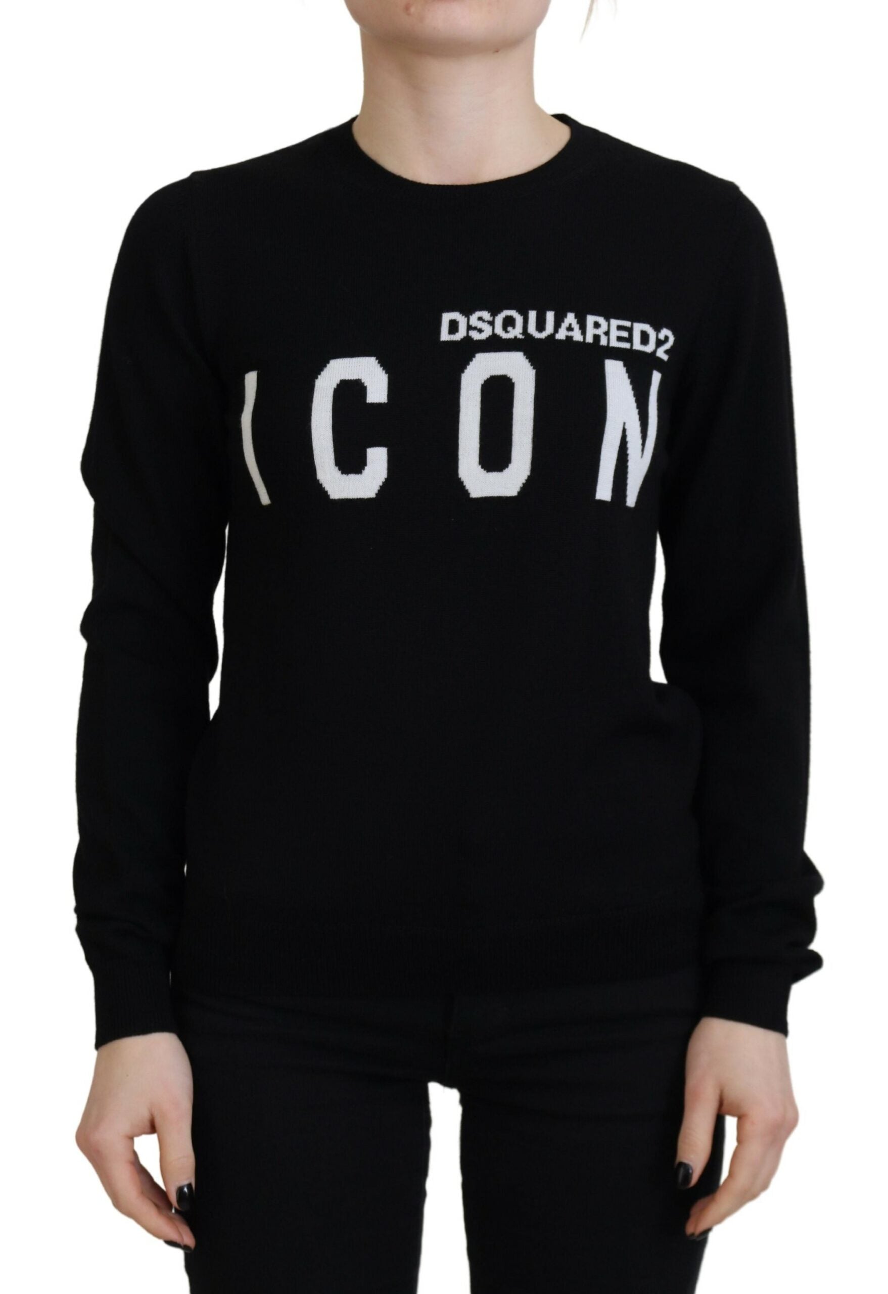 Black long sleeve sweatshirt with white lettering