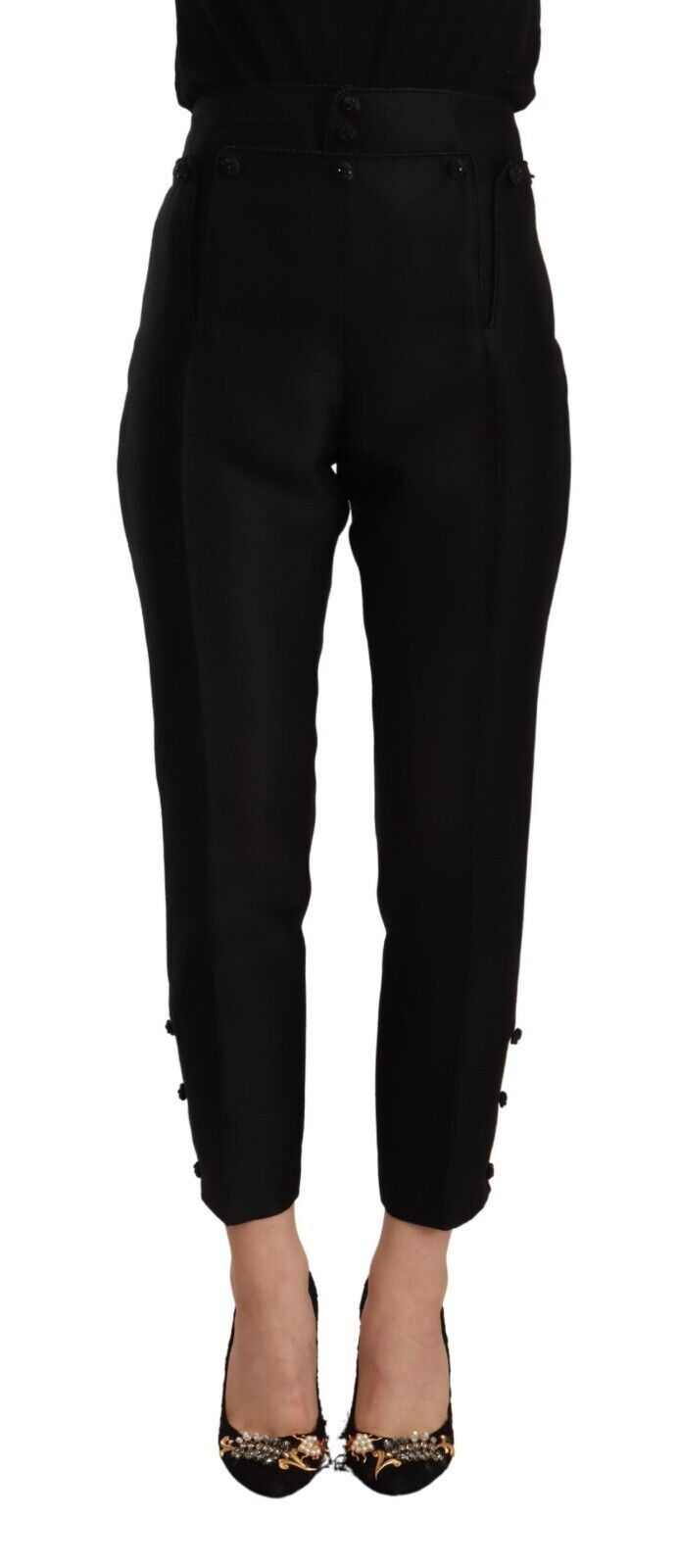 Black jumpsuit with high waist and wide legs