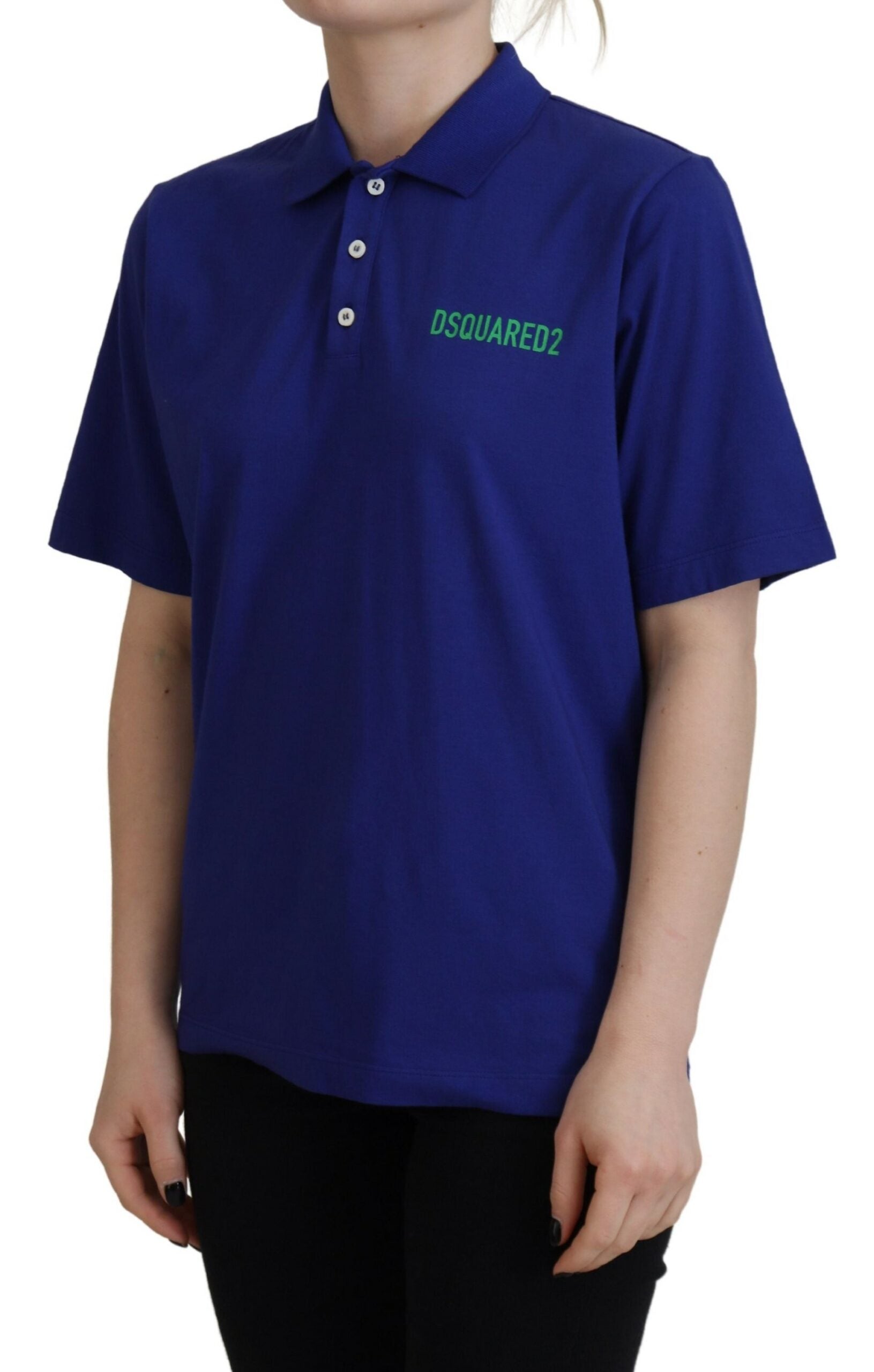 Blue polo shirt with embroidered logo on front