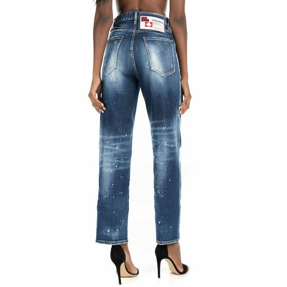 Woman wearing blue jeans with sparkles on them