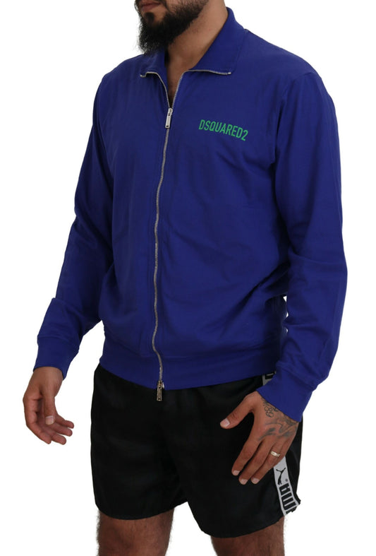 Blue jacket with white zipper on man
