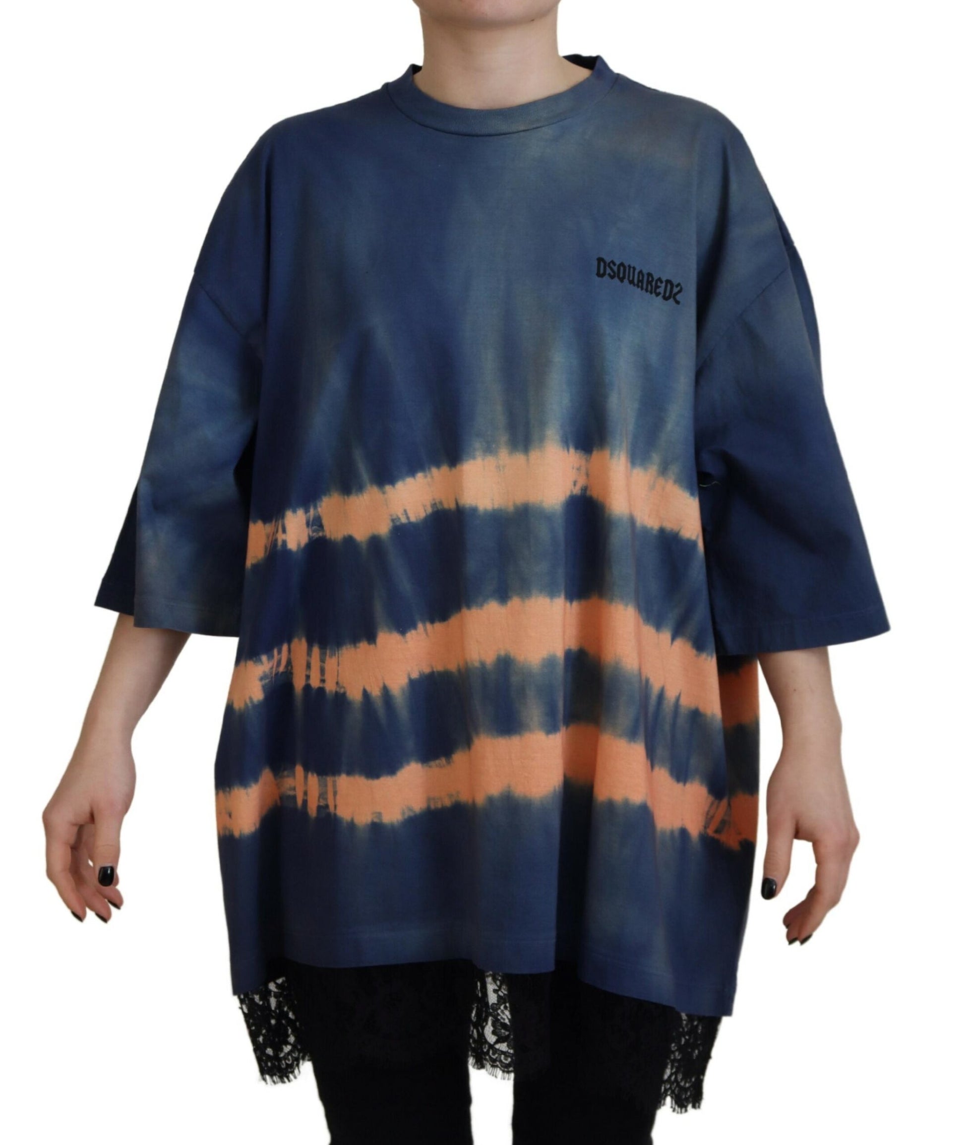 Blue tie dye hoodie with orange stripes