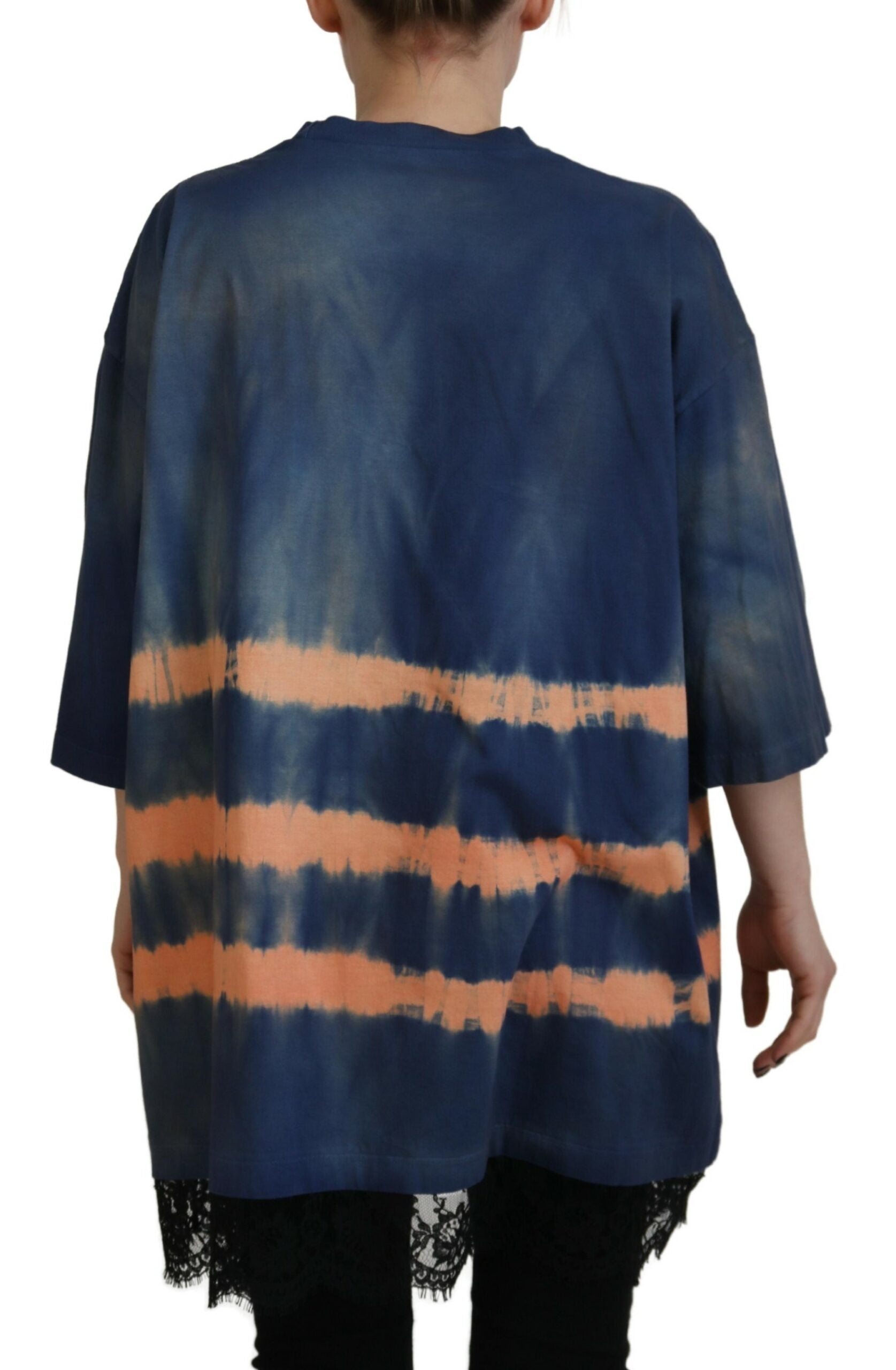 Blue tie dye shawl with orange stripes