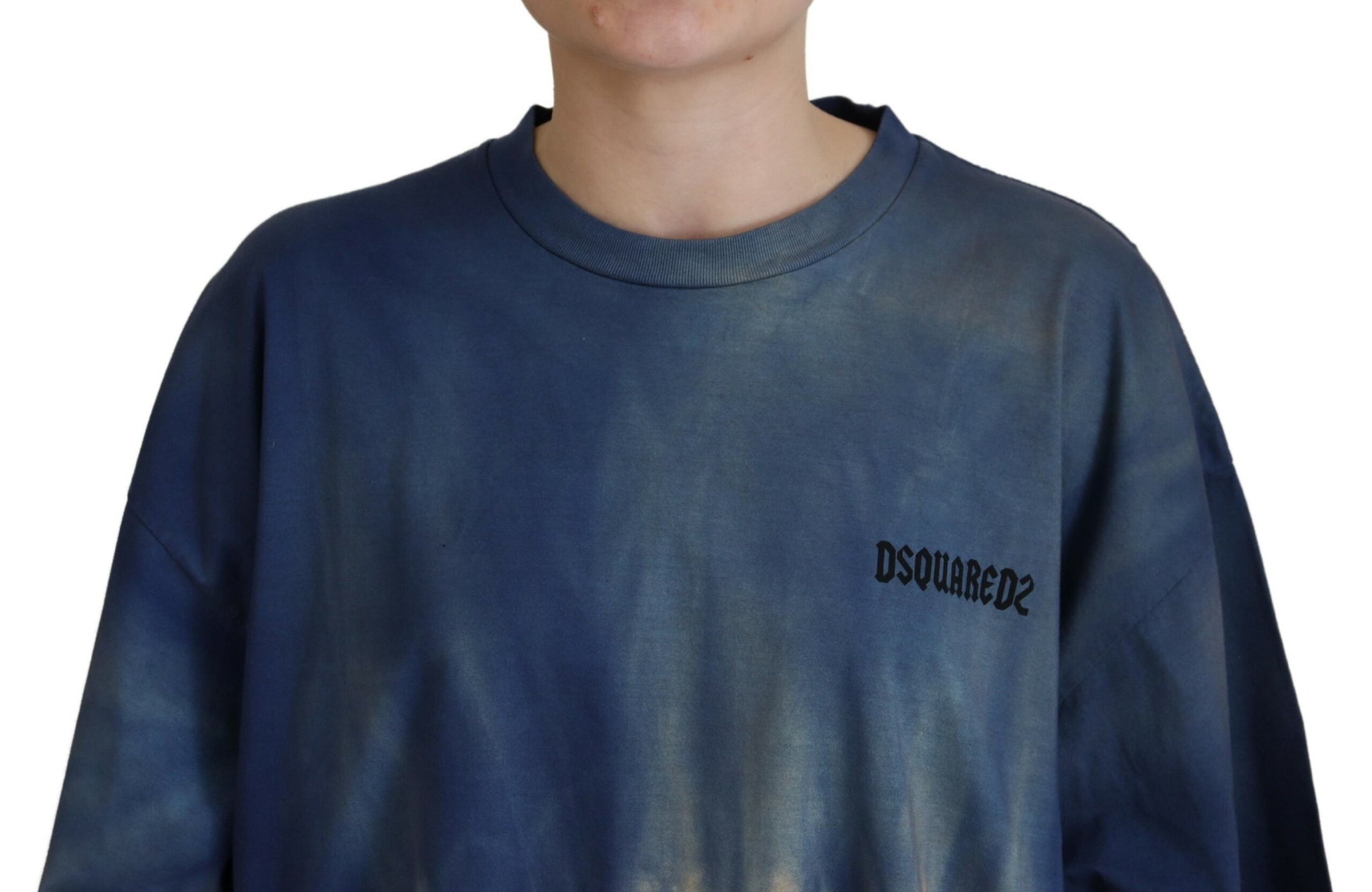 Blue sweatshirt with white lettering on front