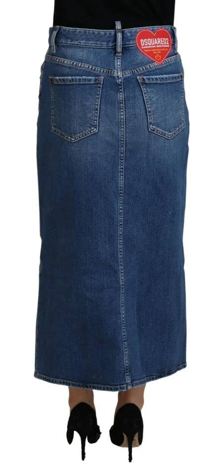 Blue denim skirt with heart patch on waistband