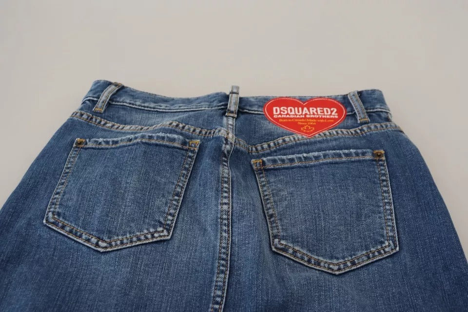 Blue denim jeans on display
