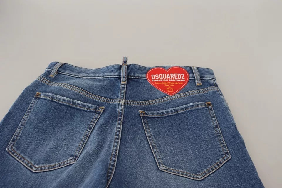 Blue denim jeans with heart tag