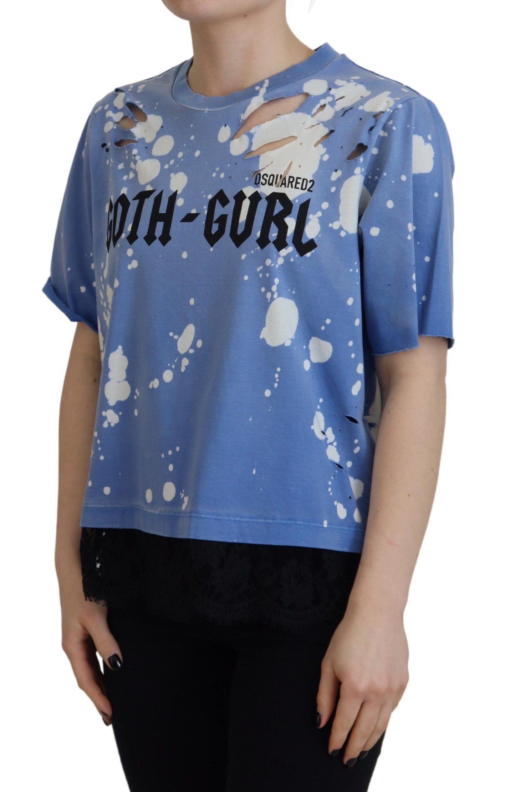 Blue tie dye shirt with white lettering