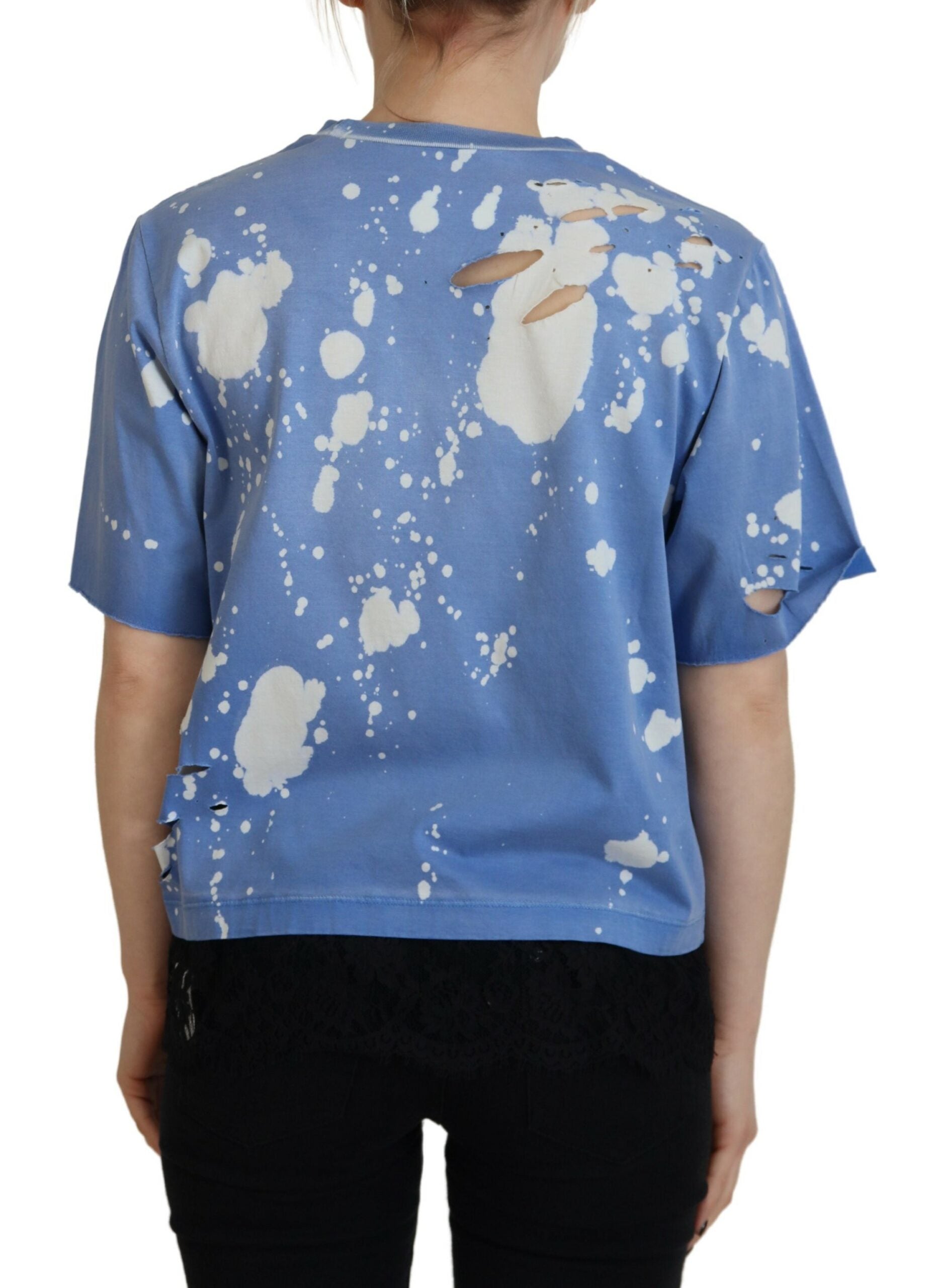 Blue shirt with peeling paint design on back