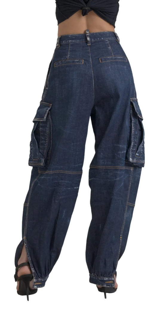 Pair of blue denim pants with cargo pockets