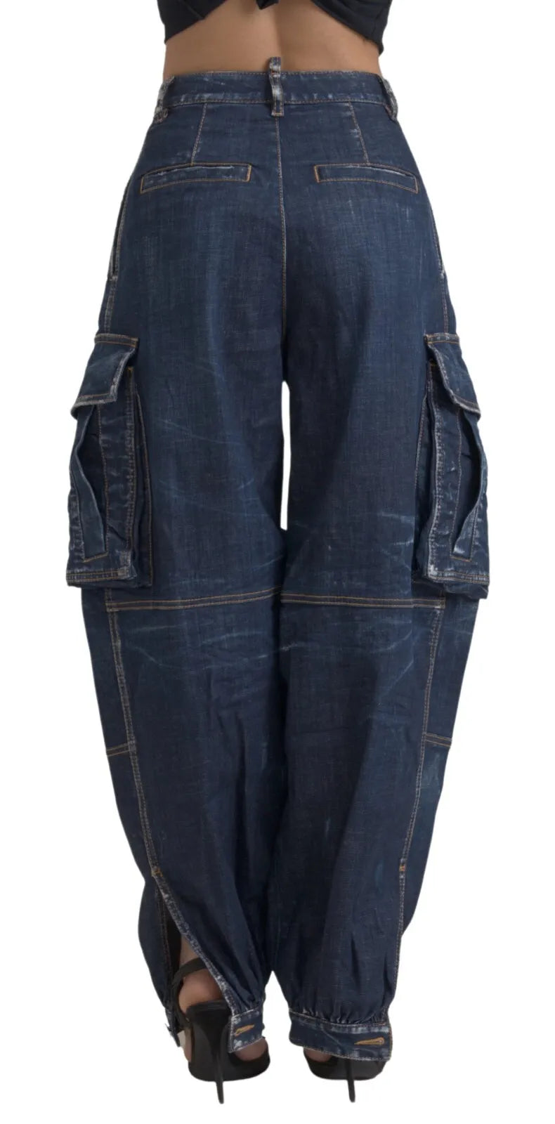 Pair of blue denim pants with cargo pockets
