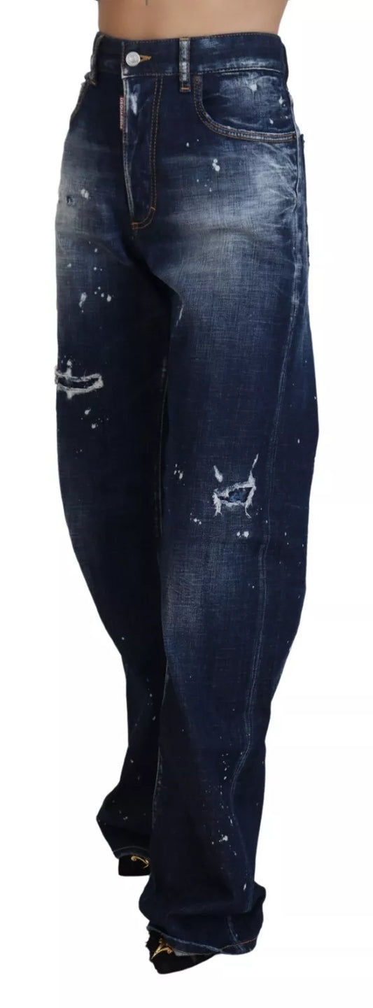 Pair of blue denim jeans with distressed design