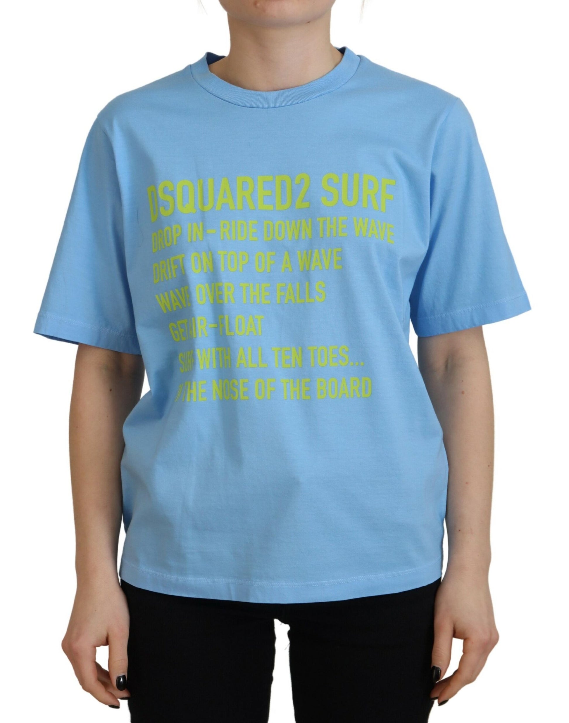 Blue t-shirt with yellow writing