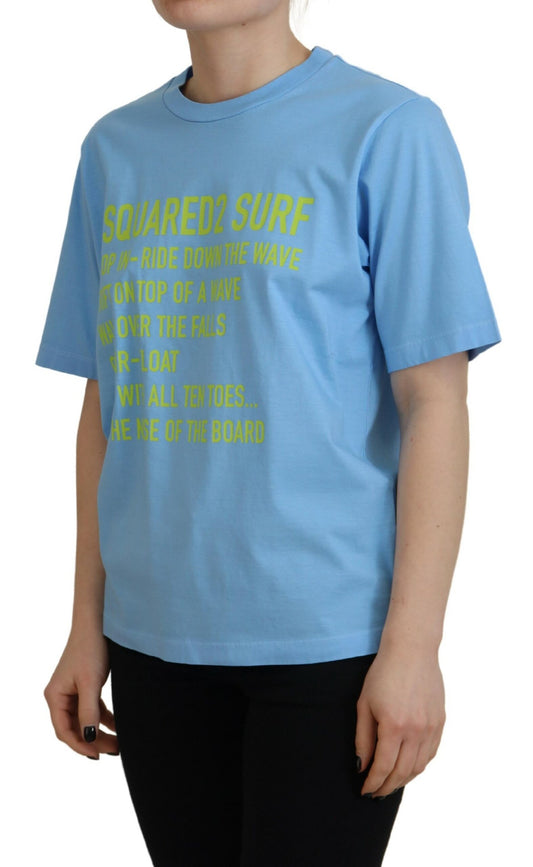 Blue t-shirt with yellow writing