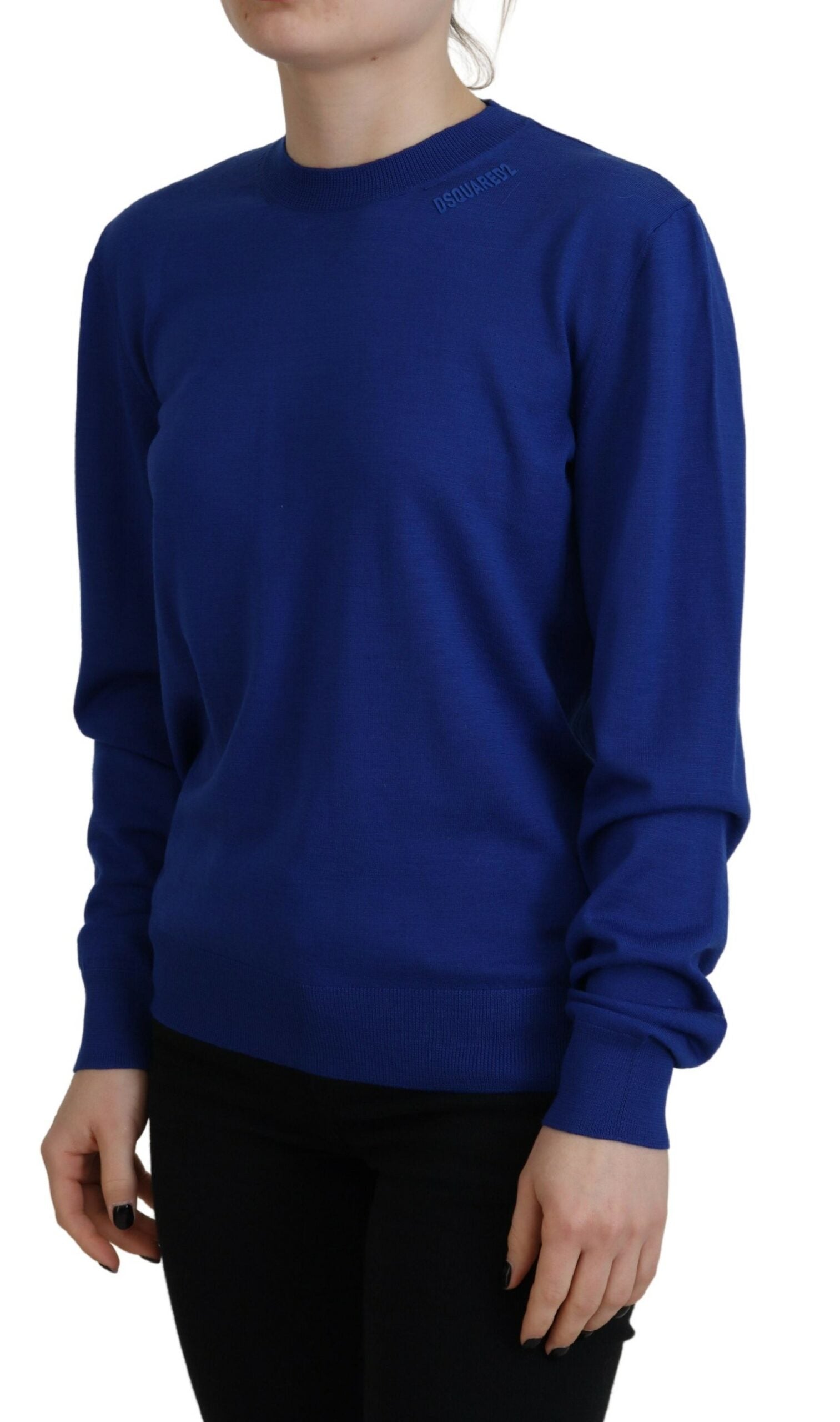 Long sleeve blue sweater on woman