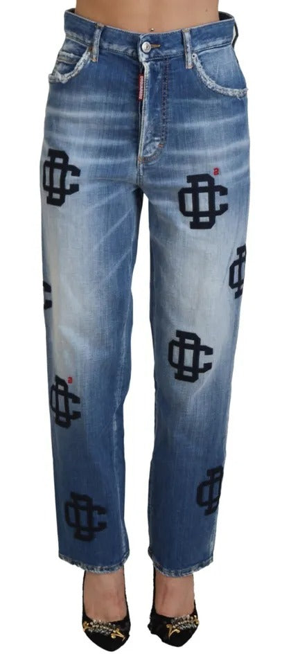 Pair of jeans with baseball team logo on legs