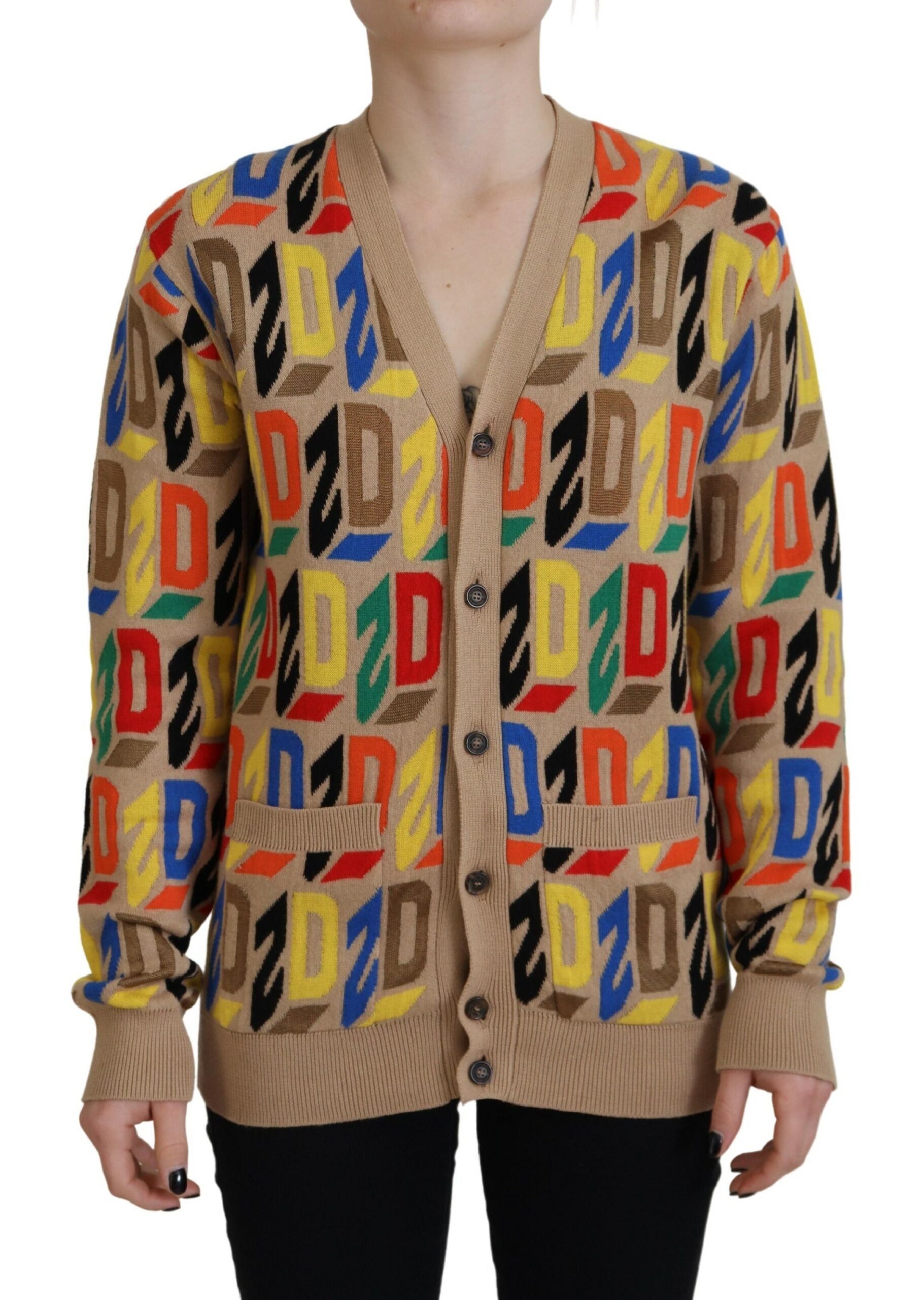 Colorful sweater with letters on front