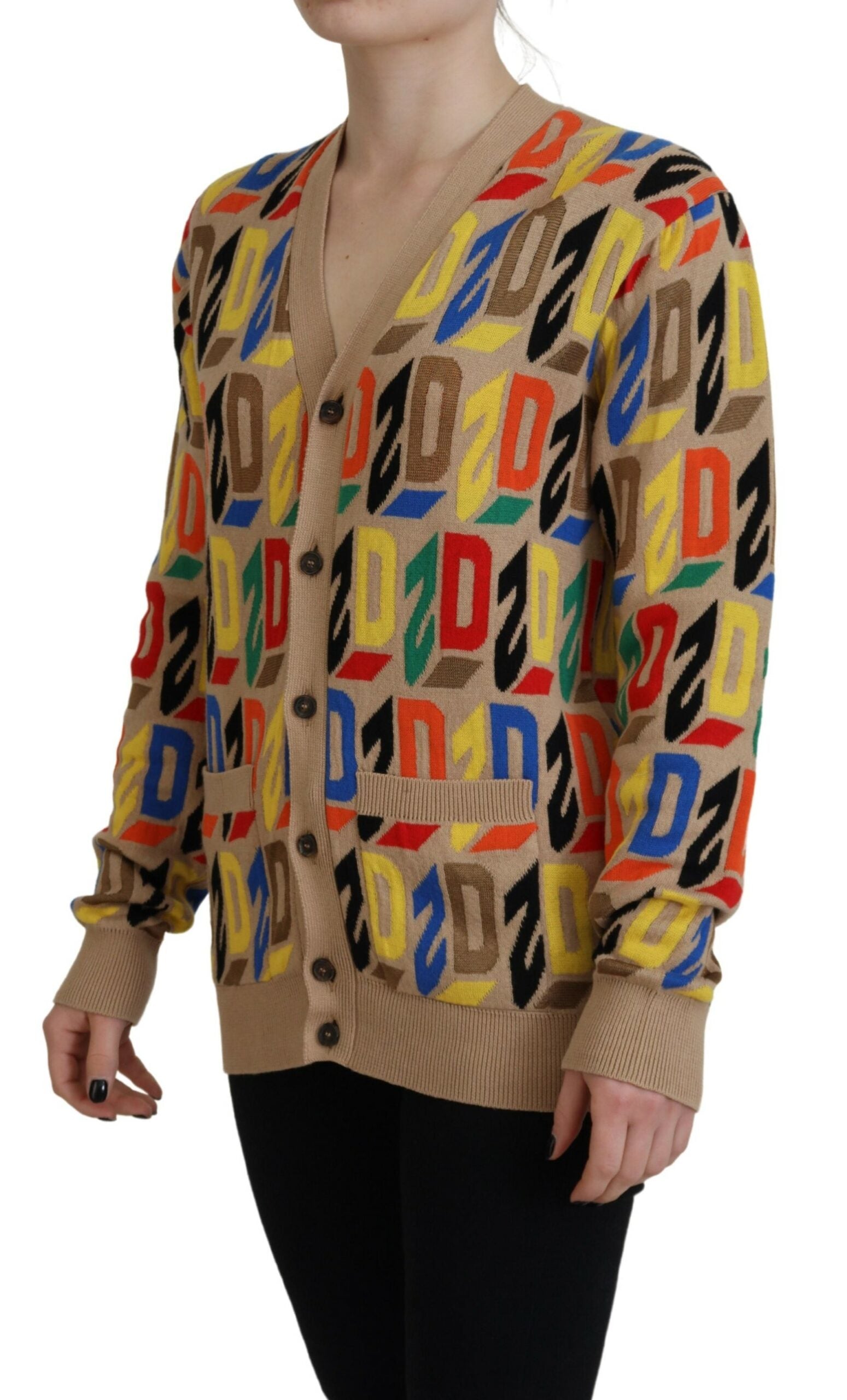 Colorful sweater with geometric patterns